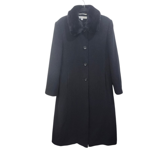 Larry Levine Wool coat size 12 Black with Fur Trim Collar - Picture 2 of 15